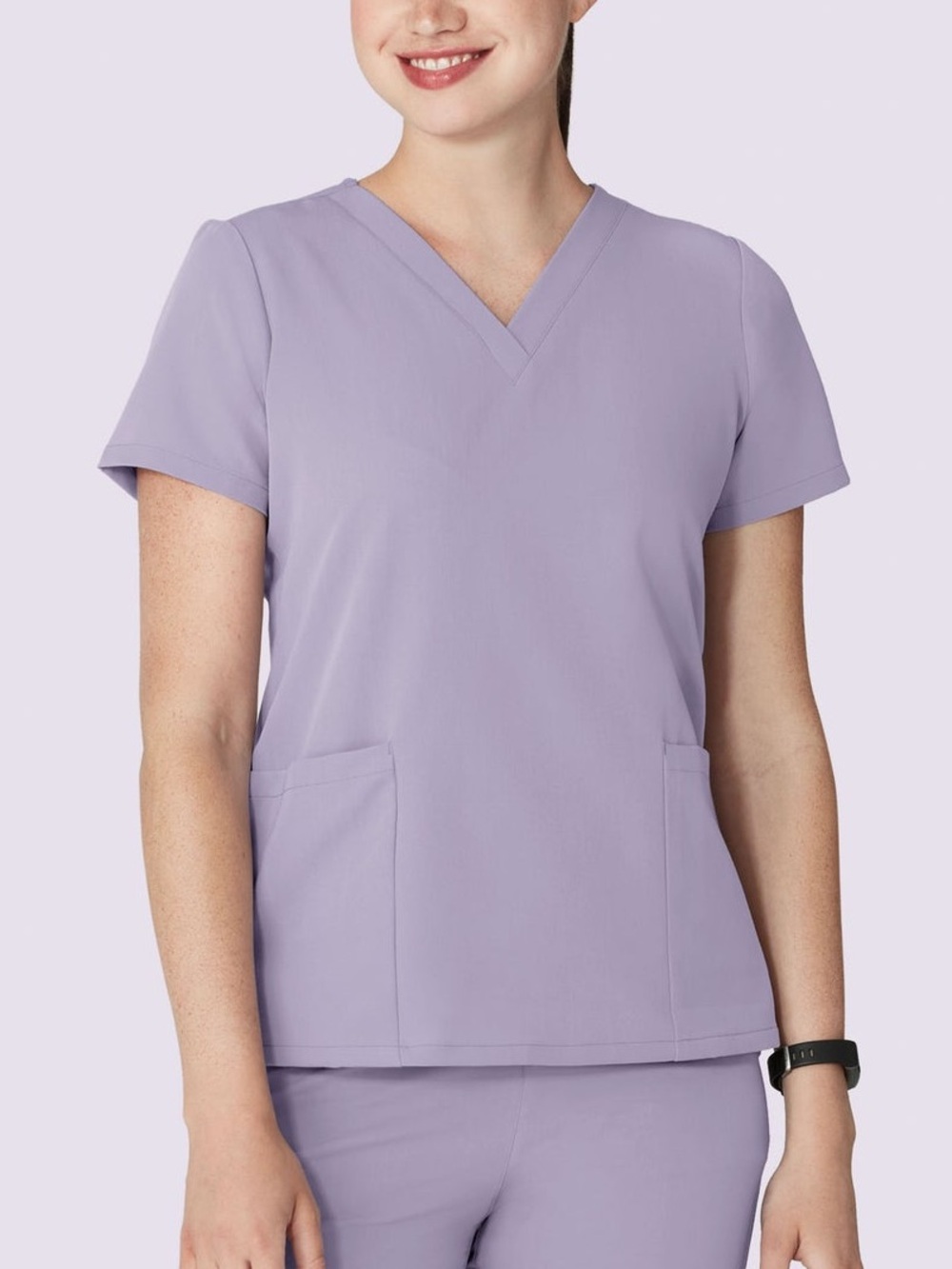 Mandala Women's Lavender Short-Sleeve V-Notch 6 Pocket Top
